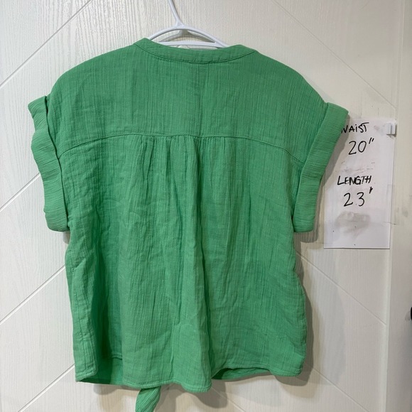LOFT Outlet Green Gauze Tie-Front Button Blouse | Boho Resortwear- Casual Med - Picture 5 of 5